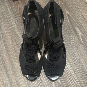 Black Flower Heels